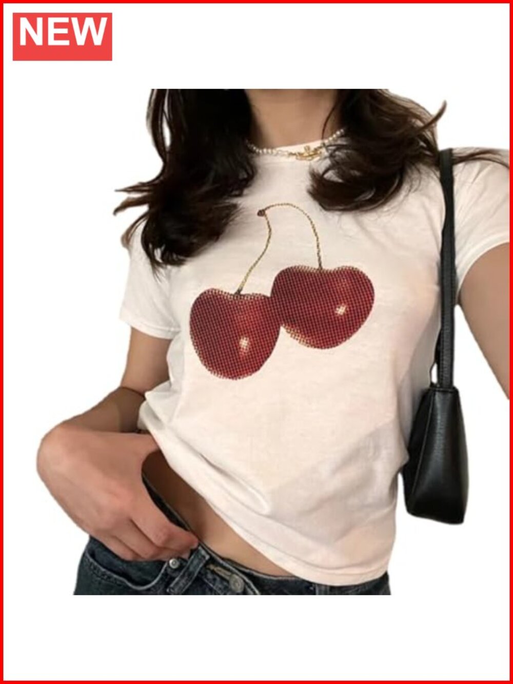 Women's Y2K Vintage Graphic Baby Tee Cherry Print Short Sleeve Loose Fit T-Shirt
